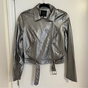 Zara TRF Silver Faux Leather Jacket Size S